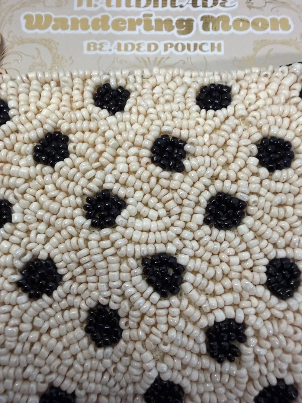 Wandering Moon | Cream & Black Polka Dot Beaded Coin Purse